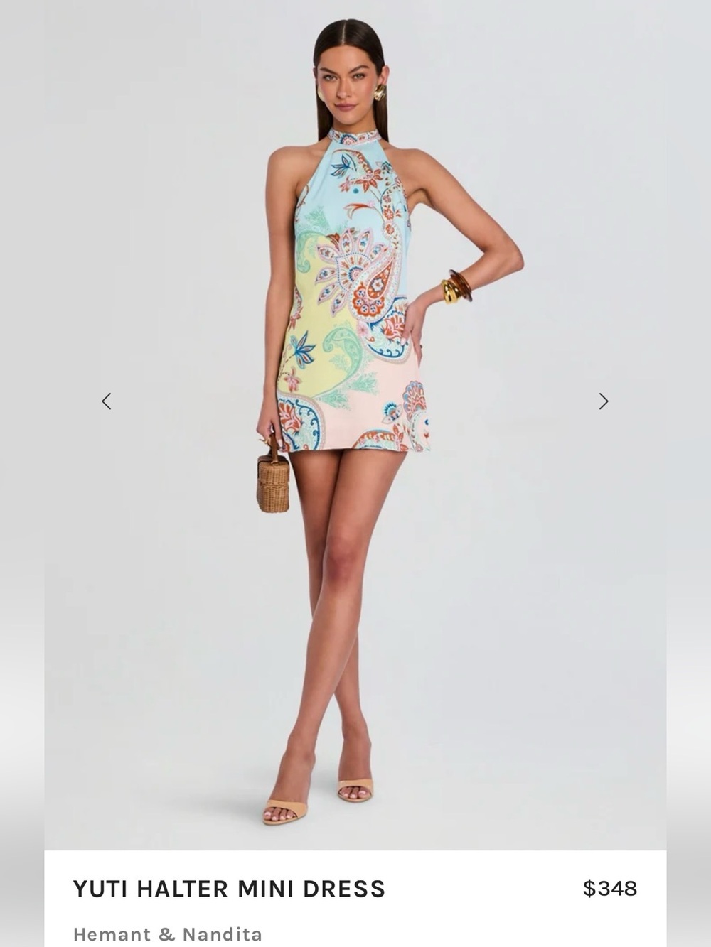 NWT HEMANT & NANDITA Pastel Paisley Halter Mini Dress SIZE XS - Picture 2 of 4
